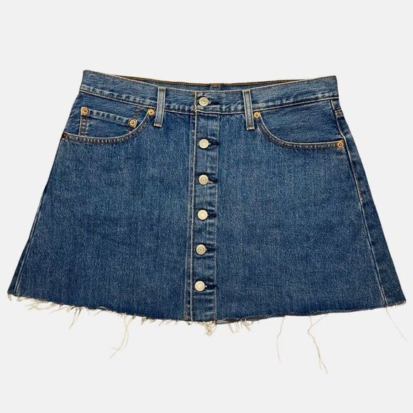Levi’s Premium Button-Front High-Rise Denim Mini Skirt - Size W31 - Picture 1 of 10